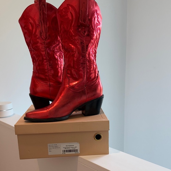 Billini Shoes - BILLINI  Candy Apple Red Faux Leather Metallic Western Boots